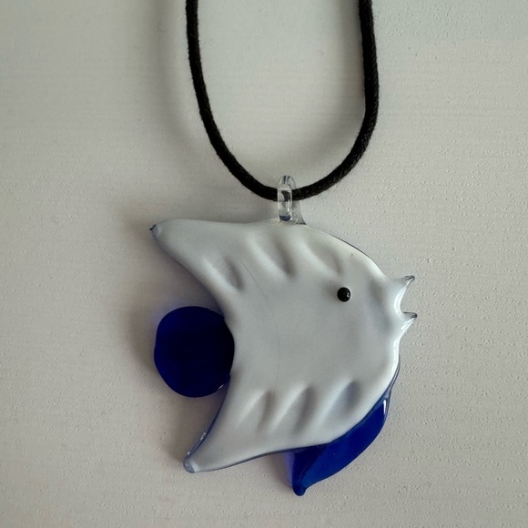 Cobalt Blue Glass Fish Pendant Necklace - Picture 6 of 7